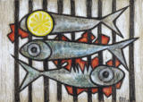 Fish on Grill, wax crayon and drawing-ink on cardboard, 1968